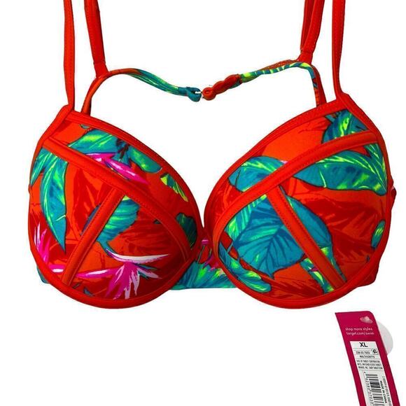 XHILIRATION Bikini Top Push-up in Tropical Print Size XL - Picture 1 of 7